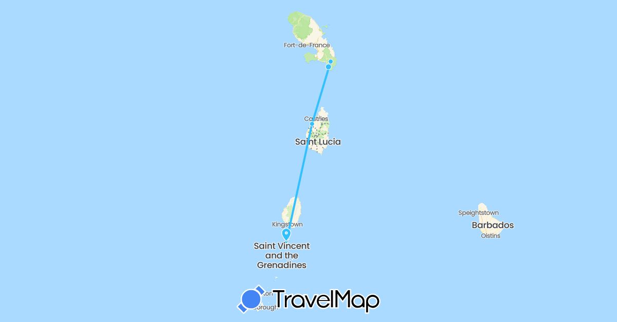 TravelMap itinerary: boat in France, Saint Lucia, Saint Vincent and the Grenadines (Europe, North America)